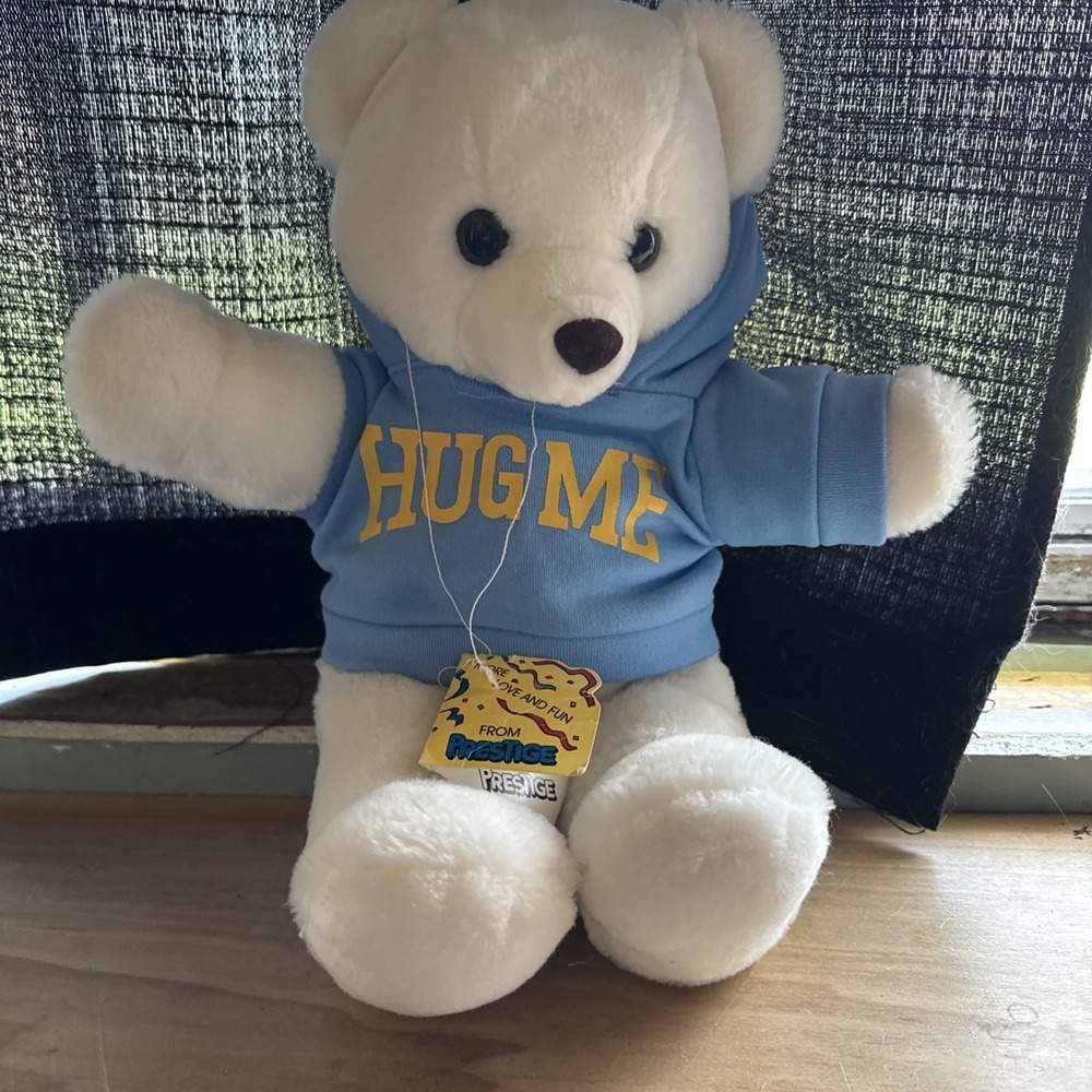 Vintage Prestige White Teddy Bear 15" Plush With Hoodie. Stuffed Animal. Rare.